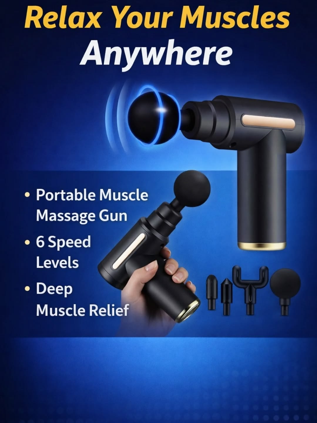 Portable Deep Tissue Massage Gun for Muscle Recovery & Pain Relief | جهاز مساج عضلي محمول للتدليك العميق وتخفيف الألم